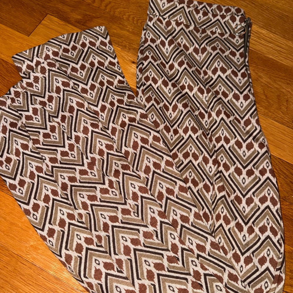 Zara Brown and Cream Patterned Cropped Pants